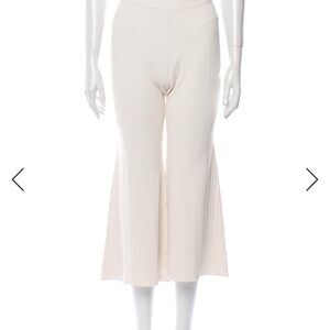 Ronny Kobo Cream Wide-Leg Ribbed Cropped Pants